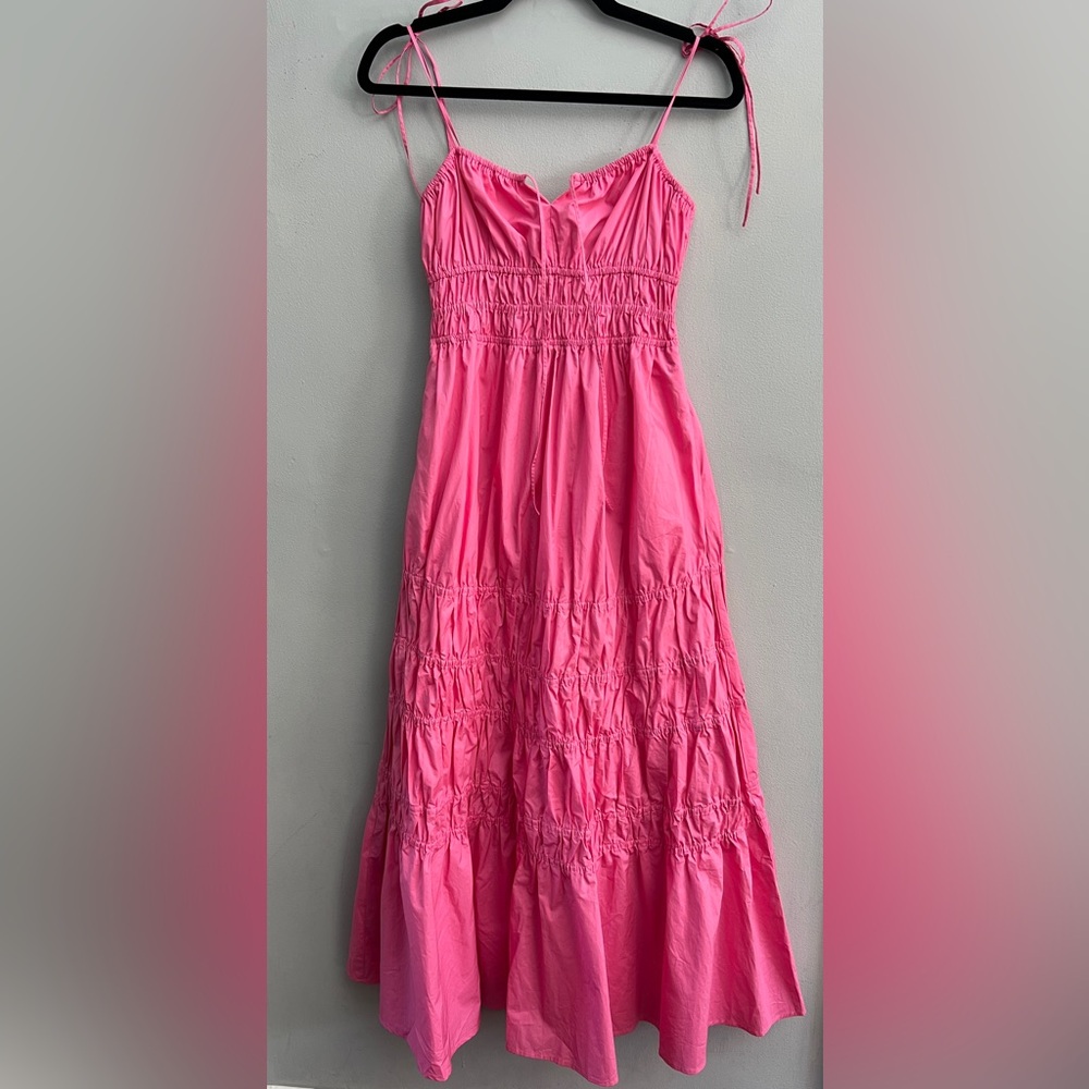 *New* NICHOLAS Halia Shirred Cotton-poplin Midi Dress In Flamingo Pink, Size 6 - Picture 2 of 8